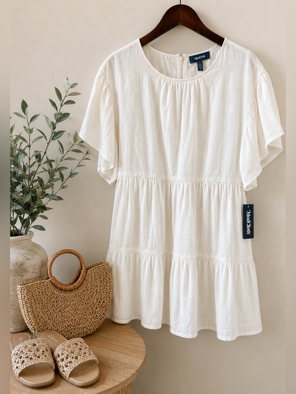ModCloth White Babydoll Tiered Dress | NWT | Large | Cottagecore